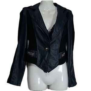 Blue moto jacket sweater and faux leather S